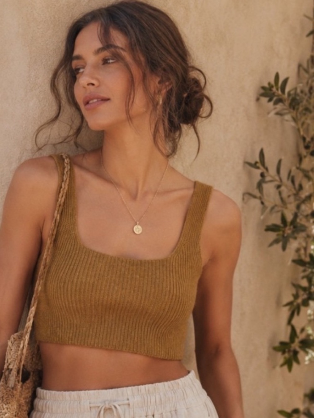 Everlane Cozy Crop Top Ribbed Wool Blend Pull Over Camel Large NWT
